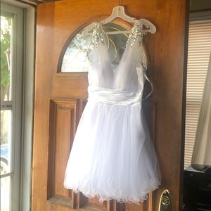 White short dress sequins and crochet back